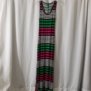 5/$15 Small Pojo Pink Green White Black Striped Maxi Dress